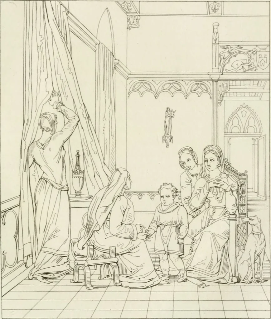 An illustration from Annales du musée et de l'école moderne des beaux-arts : recueil de gravures au trait, d'après les principaux ouvrages de peinture, sculpture, ou projets d'architecture, qui, chaque année, ont remporté le prix, soit aux écoles spéciales, soit aux concours nationaux : les productions des artistes en tous genres, qui, aux différentes expositions, ont été citées avec éloges : les morceaux les plus estimés ou inédits de la galerie de peinture : la suite complète de celle des antiques : édifices anciens et modernes, etc., 1800, leaf 402