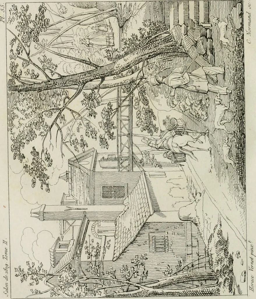 An illustration from Annales du musée et de l'école moderne des beaux-arts : recueil de gravures au trait, d'après les principaux ouvrages de peinture, sculpture, ou projets d'architecture, qui, chaque année, ont remporté le prix, soit aux écoles spéciales, soit aux concours nationaux : les productions des artistes en tous genres, qui, aux différentes expositions, ont été citées avec éloges : les morceaux les plus estimés ou inédits de la galerie de peinture : la suite complète de celle des antiques : édifices anciens et modernes, etc., 1800, leaf 427