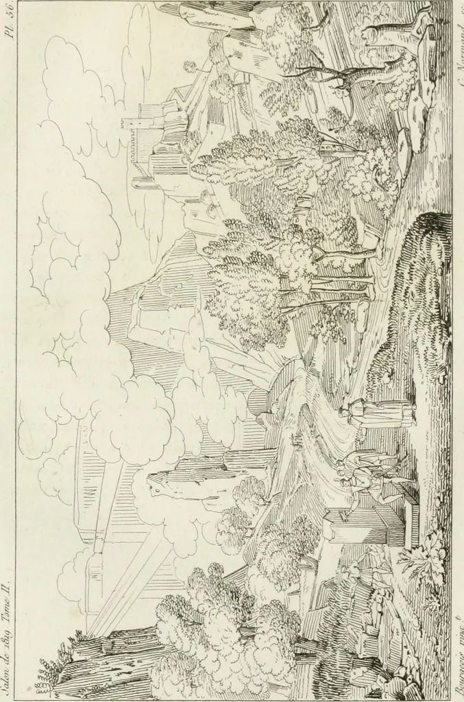 An illustration from Annales du musée et de l'école moderne des beaux-arts : recueil de gravures au trait, d'après les principaux ouvrages de peinture, sculpture, ou projets d'architecture, qui, chaque année, ont remporté le prix, soit aux écoles spéciales, soit aux concours nationaux : les productions des artistes en tous genres, qui, aux différentes expositions, ont été citées avec éloges : les morceaux les plus estimés ou inédits de la galerie de peinture : la suite complète de celle des antiques : édifices anciens et modernes, etc., 1800, leaf 430