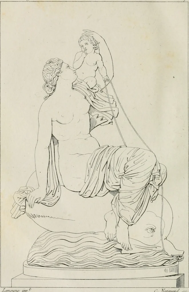 An illustration from Annales du musée et de l'école moderne des beaux-arts : recueil de gravures au trait, d'après les principaux ouvrages de peinture, sculpture, ou projets d'architecture, qui, chaque année, ont remporté le prix, soit aux écoles spéciales, soit aux concours nationaux : les productions des artistes en tous genres, qui, aux différentes expositions, ont été citées avec éloges : les morceaux les plus estimés ou inédits de la galerie de peinture : la suite complète de celle des antiques : édifices anciens et modernes, etc., 1800, leaf 465