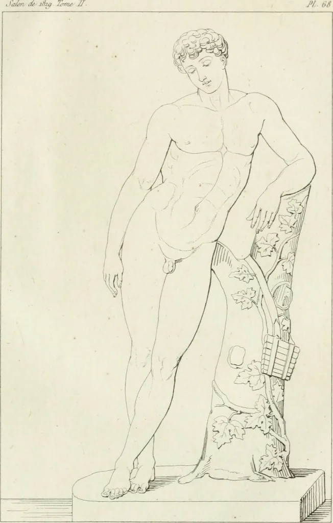 An illustration from Annales du musée et de l'école moderne des beaux-arts : recueil de gravures au trait, d'après les principaux ouvrages de peinture, sculpture, ou projets d'architecture, qui, chaque année, ont remporté le prix, soit aux écoles spéciales, soit aux concours nationaux : les productions des artistes en tous genres, qui, aux différentes expositions, ont été citées avec éloges : les morceaux les plus estimés ou inédits de la galerie de peinture : la suite complète de celle des antiques : édifices anciens et modernes, etc., 1800, leaf 468