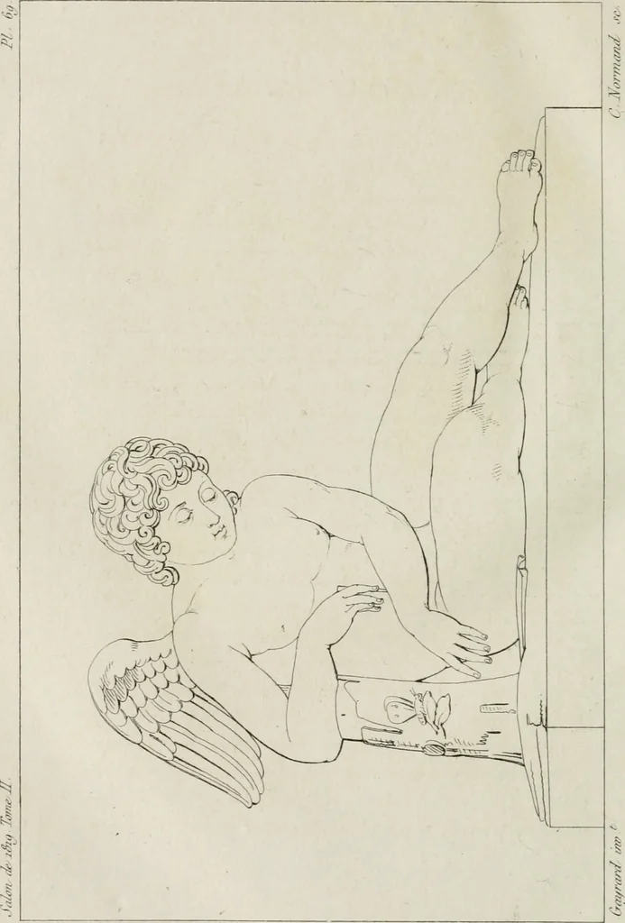 An illustration from Annales du musée et de l'école moderne des beaux-arts : recueil de gravures au trait, d'après les principaux ouvrages de peinture, sculpture, ou projets d'architecture, qui, chaque année, ont remporté le prix, soit aux écoles spéciales, soit aux concours nationaux : les productions des artistes en tous genres, qui, aux différentes expositions, ont été citées avec éloges : les morceaux les plus estimés ou inédits de la galerie de peinture : la suite complète de celle des antiques : édifices anciens et modernes, etc., 1800, leaf 471