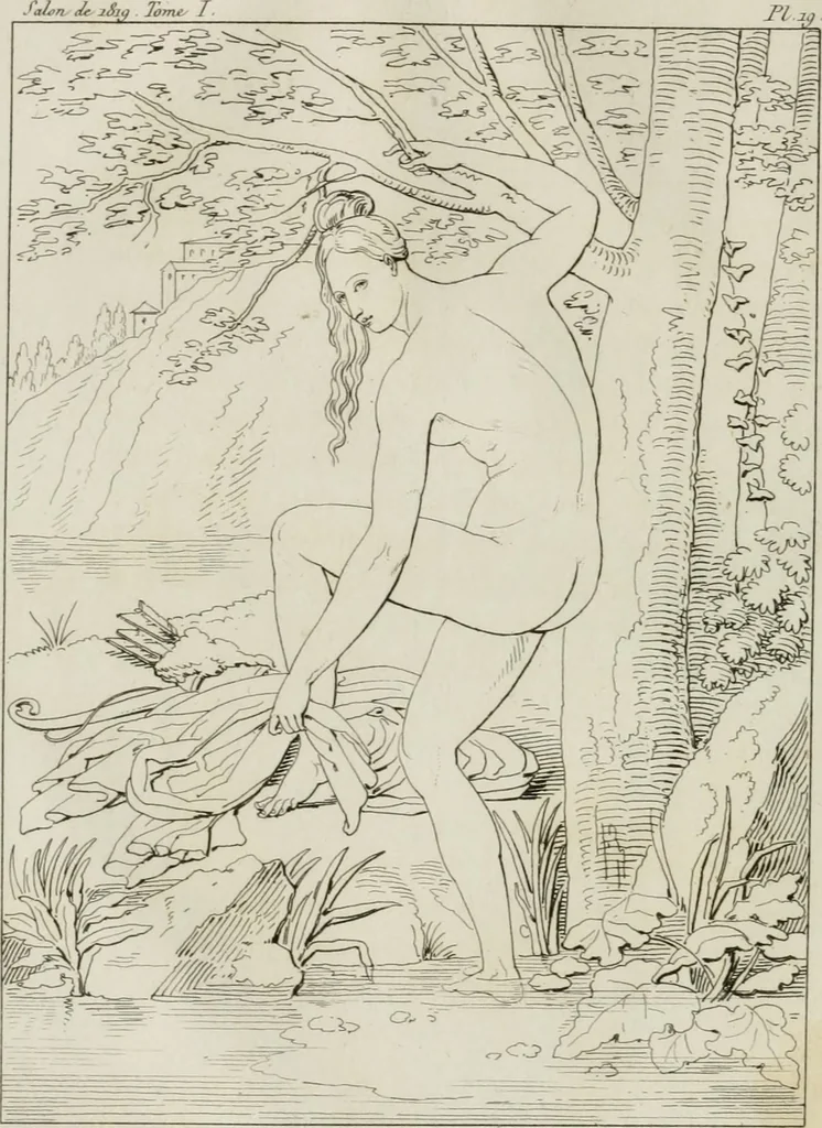 An illustration from Annales du musée et de l'école moderne des beaux-arts : recueil de gravures au trait, d'après les principaux ouvrages de peinture, sculpture, ou projets d'architecture, qui, chaque année, ont remporté le prix, soit aux écoles spéciales, soit aux concours nationaux : les productions des artistes en tous genres, qui, aux différentes expositions, ont été citées avec éloges : les morceaux les plus estimés ou inédits de la galerie de peinture : la suite complète de celle des antiques : édifices anciens et modernes, etc., 1800, leaf 69