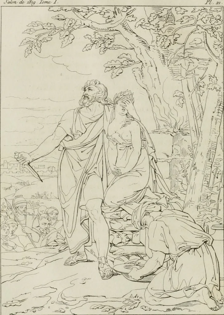 An illustration from Annales du musée et de l'école moderne des beaux-arts : recueil de gravures au trait, d'après les principaux ouvrages de peinture, sculpture, ou projets d'architecture, qui, chaque année, ont remporté le prix, soit aux écoles spéciales, soit aux concours nationaux : les productions des artistes en tous genres, qui, aux différentes expositions, ont été citées avec éloges : les morceaux les plus estimés ou inédits de la galerie de peinture : la suite complète de celle des antiques : édifices anciens et modernes, etc., 1800, leaf 75