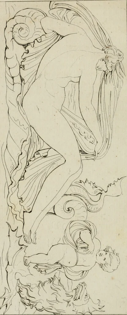 An illustration from Annales du musée et de l'école moderne des beaux-arts : recueil de gravures au trait, d'après les principaux ouvrages de peinture, sculpture, ou projets d'architecture, qui, chaque année, ont remporté le prix, soit aux écoles spéciales, soit aux concours nationaux : les productions des artistes en tous genres, qui, aux différentes expositions, ont été citées avec éloges : les morceaux les plus estimés ou inédits de la galerie de peinture : la suite complète de celle des antiques : édifices anciens et modernes, etc., 1800, leaf 105