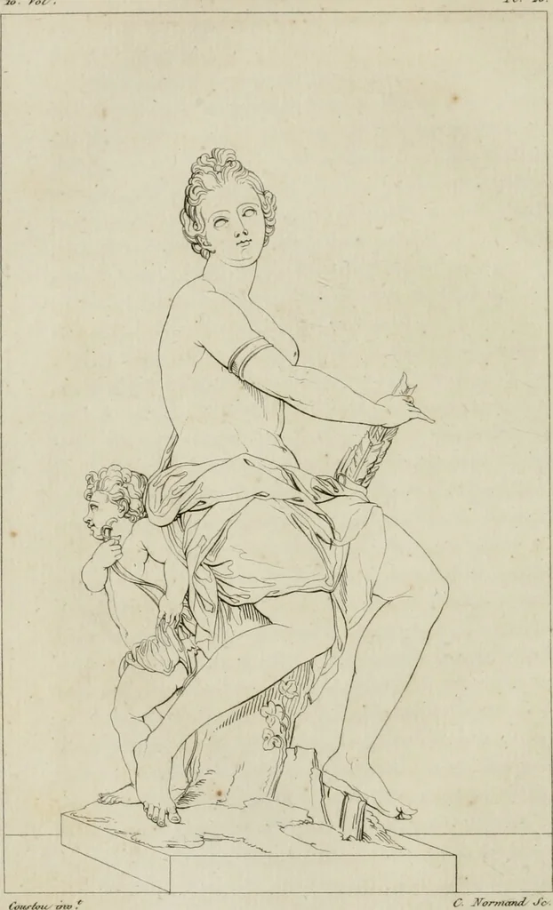 An illustration from Annales du musée et de l'école moderne des beaux-arts : recueil de gravures au trait, d'après les principaux ouvrages de peinture, sculpture, ou projets d'architecture, qui, chaque année, ont remporté le prix, soit aux écoles spéciales, soit aux concours nationaux : les productions des artistes en tous genres, qui, aux différentes expositions, ont été citées avec éloges : les morceaux les plus estimés ou inédits de la galerie de peinture : la suite complète de celle des antiques : édifices anciens et modernes, etc., 1800, leaf 121