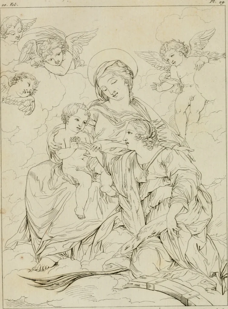 An illustration from Annales du musée et de l'école moderne des beaux-arts : recueil de gravures au trait, d'après les principaux ouvrages de peinture, sculpture, ou projets d'architecture, qui, chaque année, ont remporté le prix, soit aux écoles spéciales, soit aux concours nationaux : les productions des artistes en tous genres, qui, aux différentes expositions, ont été citées avec éloges : les morceaux les plus estimés ou inédits de la galerie de peinture : la suite complète de celle des antiques : édifices anciens et modernes, etc., 1800, leaf 125