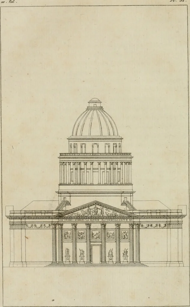 An illustration from Annales du musée et de l'école moderne des beaux-arts : recueil de gravures au trait, d'après les principaux ouvrages de peinture, sculpture, ou projets d'architecture, qui, chaque année, ont remporté le prix, soit aux écoles spéciales, soit aux concours nationaux : les productions des artistes en tous genres, qui, aux différentes expositions, ont été citées avec éloges : les morceaux les plus estimés ou inédits de la galerie de peinture : la suite complète de celle des antiques : édifices anciens et modernes, etc., 1800, leaf 133
