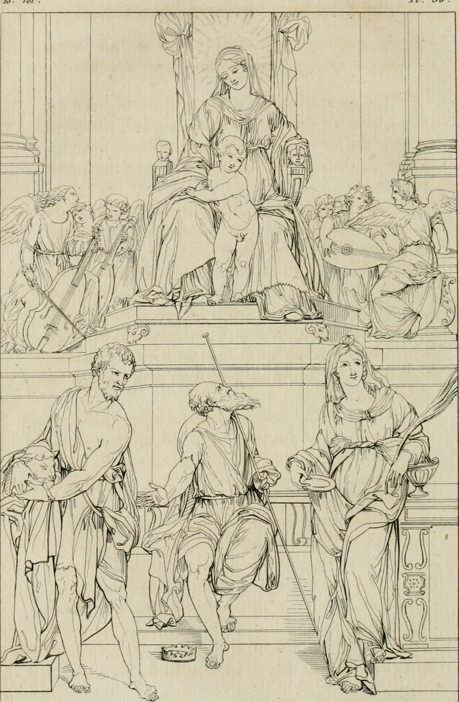 An illustration from Annales du musée et de l'école moderne des beaux-arts : recueil de gravures au trait, d'après les principaux ouvrages de peinture, sculpture, ou projets d'architecture, qui, chaque année, ont remporté le prix, soit aux écoles spéciales, soit aux concours nationaux : les productions des artistes en tous genres, qui, aux différentes expositions, ont été citées avec éloges : les morceaux les plus estimés ou inédits de la galerie de peinture : la suite complète de celle des antiques : édifices anciens et modernes, etc., 1800, leaf 153