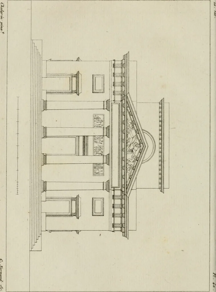 An illustration from Annales du musée et de l'école moderne des beaux-arts : recueil de gravures au trait, d'après les principaux ouvrages de peinture, sculpture, ou projets d'architecture, qui, chaque année, ont remporté le prix, soit aux écoles spéciales, soit aux concours nationaux : les productions des artistes en tous genres, qui, aux différentes expositions, ont été citées avec éloges : les morceaux les plus estimés ou inédits de la galerie de peinture : la suite complète de celle des antiques : édifices anciens et modernes, etc., 1800, leaf 165