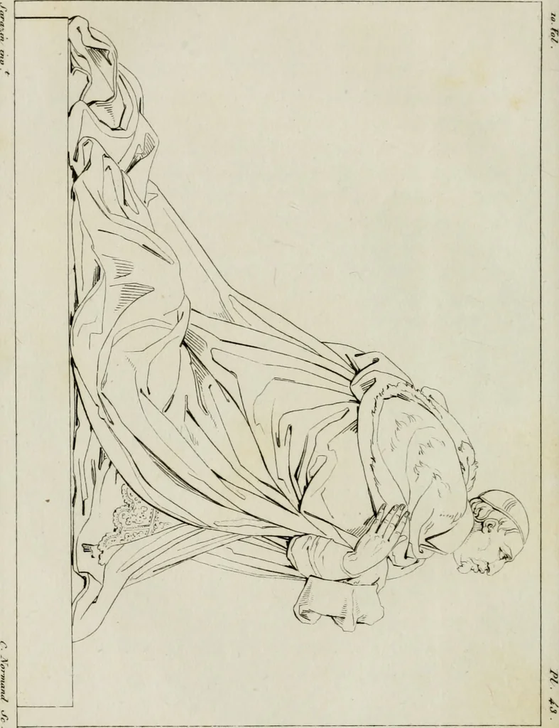 An illustration from Annales du musée et de l'école moderne des beaux-arts : recueil de gravures au trait, d'après les principaux ouvrages de peinture, sculpture, ou projets d'architecture, qui, chaque année, ont remporté le prix, soit aux écoles spéciales, soit aux concours nationaux : les productions des artistes en tous genres, qui, aux différentes expositions, ont été citées avec éloges : les morceaux les plus estimés ou inédits de la galerie de peinture : la suite complète de celle des antiques : édifices anciens et modernes, etc., 1800, leaf 179