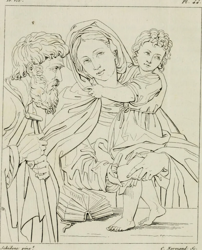 An illustration from Annales du musée et de l'école moderne des beaux-arts : recueil de gravures au trait, d'après les principaux ouvrages de peinture, sculpture, ou projets d'architecture, qui, chaque année, ont remporté le prix, soit aux écoles spéciales, soit aux concours nationaux : les productions des artistes en tous genres, qui, aux différentes expositions, ont été citées avec éloges : les morceaux les plus estimés ou inédits de la galerie de peinture : la suite complète de celle des antiques : édifices anciens et modernes, etc., 1800, leaf 183