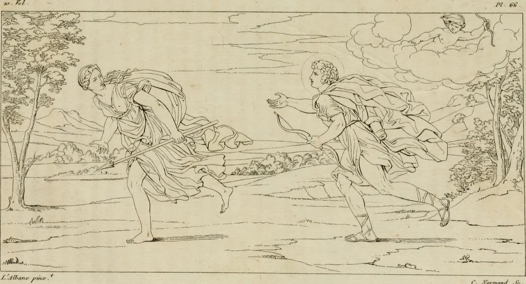 An illustration from Annales du musée et de l'école moderne des beaux-arts : recueil de gravures au trait, d'après les principaux ouvrages de peinture, sculpture, ou projets d'architecture, qui, chaque année, ont remporté le prix, soit aux écoles spéciales, soit aux concours nationaux : les productions des artistes en tous genres, qui, aux différentes expositions, ont été citées avec éloges : les morceaux les plus estimés ou inédits de la galerie de peinture : la suite complète de celle des antiques : édifices anciens et modernes, etc., 1800, leaf 263