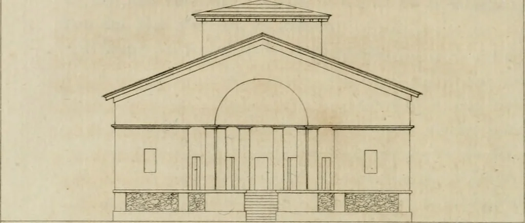 An illustration from Annales du musée et de l'école moderne des beaux-arts : recueil de gravures au trait, d'après les principaux ouvrages de peinture, sculpture, ou projets d'architecture, qui, chaque année, ont remporté le prix, soit aux écoles spéciales, soit aux concours nationaux : les productions des artistes en tous genres, qui, aux différentes expositions, ont été citées avec éloges : les morceaux les plus estimés ou inédits de la galerie de peinture : la suite complète de celle des antiques : édifices anciens et modernes, etc., 1800, leaf 267