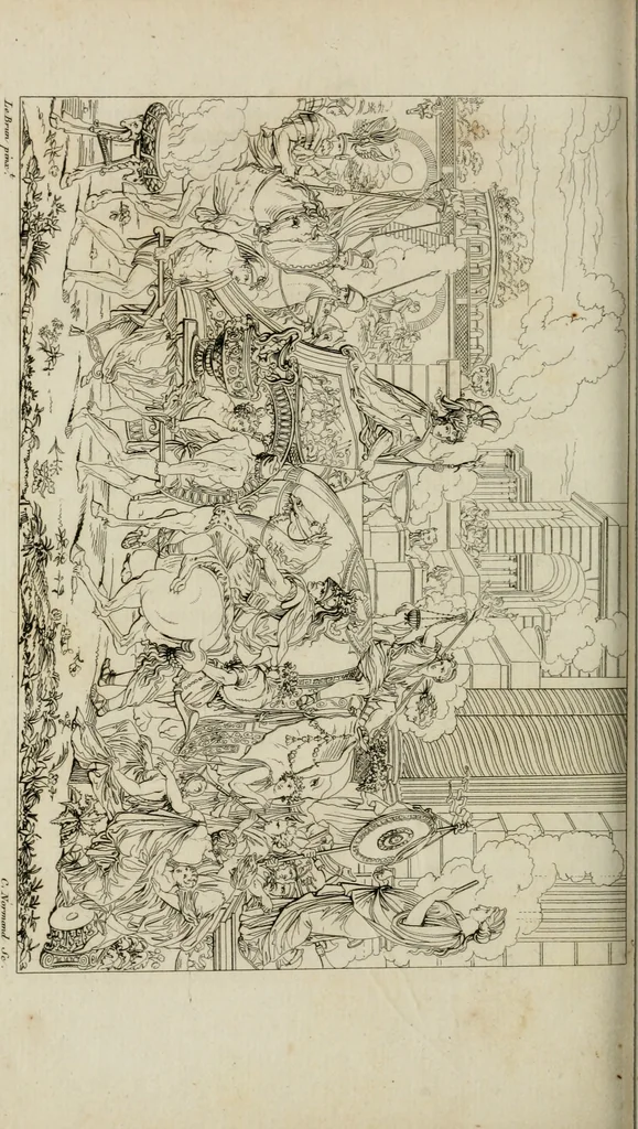 An illustration from Annales du musée et de l'école moderne des beaux-arts : recueil de gravures au trait, d'après les principaux ouvrages de peinture, sculpture, ou projets d'architecture, qui, chaque année, ont remporté le prix, soit aux écoles spéciales, soit aux concours nationaux : les productions des artistes en tous genres, qui, aux différentes expositions, ont été citées avec éloges : les morceaux les plus estimés ou inédits de la galerie de peinture : la suite complète de celle des antiques : édifices anciens et modernes, etc., 1800, leaf 275