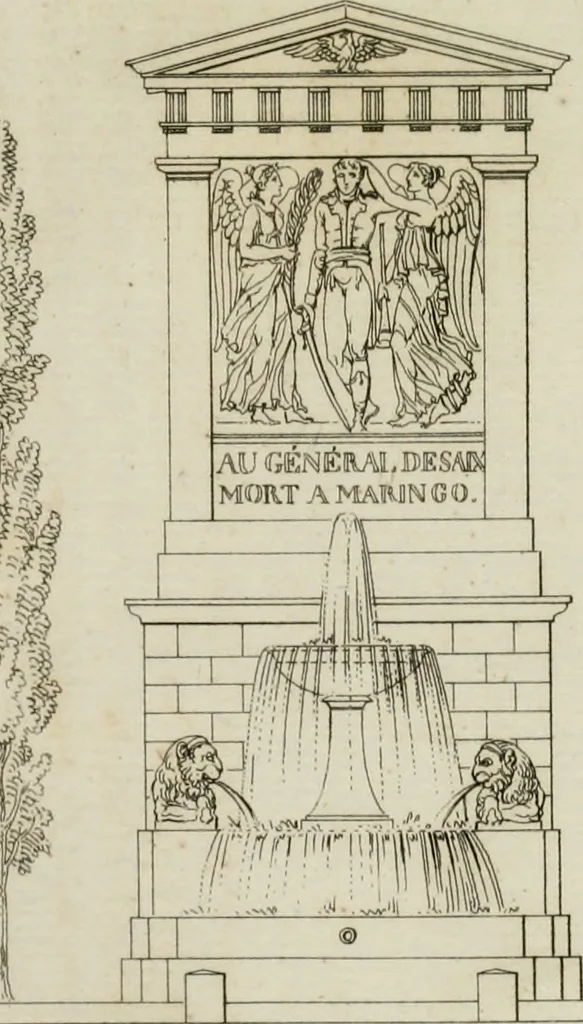 An illustration from Annales du musée et de l'école moderne des beaux-arts : recueil de gravures au trait, d'après les principaux ouvrages de peinture, sculpture, ou projets d'architecture, qui, chaque année, ont remporté le prix, soit aux écoles spéciales, soit aux concours nationaux : les productions des artistes en tous genres, qui, aux différentes expositions, ont été citées avec éloges : les morceaux les plus estimés ou inédits de la galerie de peinture : la suite complète de celle des antiques : édifices anciens et modernes, etc., 1800, leaf 33