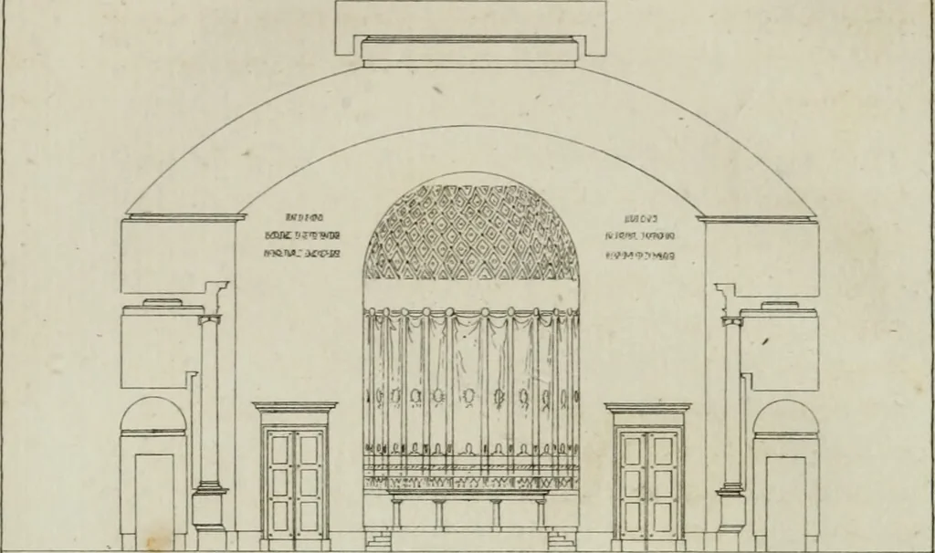 An illustration from Annales du musée et de l'école moderne des beaux-arts : recueil de gravures au trait, d'après les principaux ouvrages de peinture, sculpture, ou projets d'architecture, qui, chaque année, ont remporté le prix, soit aux écoles spéciales, soit aux concours nationaux : les productions des artistes en tous genres, qui, aux différentes expositions, ont été citées avec éloges : les morceaux les plus estimés ou inédits de la galerie de peinture : la suite complète de celle des antiques : édifices anciens et modernes, etc., 1800, leaf 69