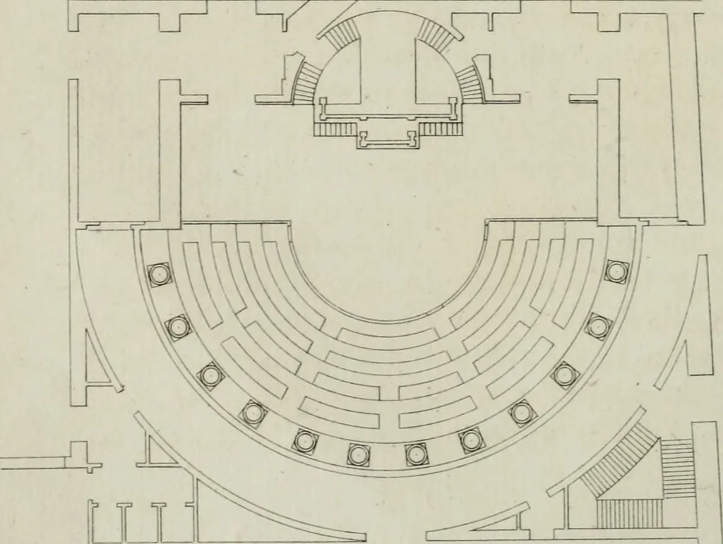 An illustration from Annales du musée et de l'école moderne des beaux-arts : recueil de gravures au trait, d'après les principaux ouvrages de peinture, sculpture, ou projets d'architecture, qui, chaque année, ont remporté le prix, soit aux écoles spéciales, soit aux concours nationaux : les productions des artistes en tous genres, qui, aux différentes expositions, ont été citées avec éloges : les morceaux les plus estimés ou inédits de la galerie de peinture : la suite complète de celle des antiques : édifices anciens et modernes, etc., 1800, leaf 69
