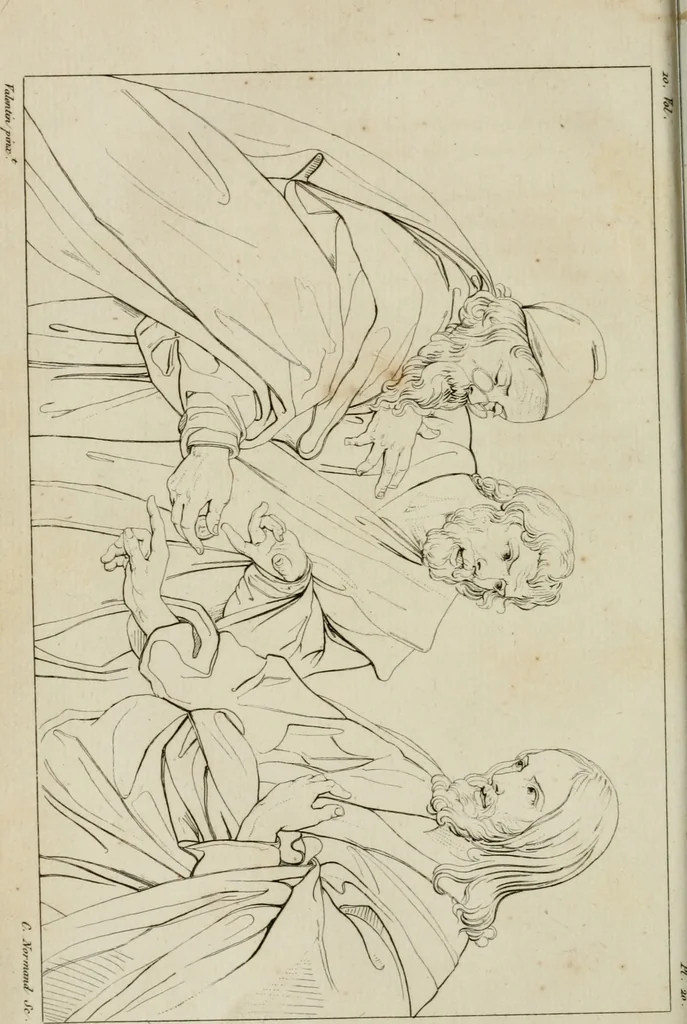 An illustration from Annales du musée et de l'école moderne des beaux-arts : recueil de gravures au trait, d'après les principaux ouvrages de peinture, sculpture, ou projets d'architecture, qui, chaque année, ont remporté le prix, soit aux écoles spéciales, soit aux concours nationaux : les productions des artistes en tous genres, qui, aux différentes expositions, ont été citées avec éloges : les morceaux les plus estimés ou inédits de la galerie de peinture : la suite complète de celle des antiques : édifices anciens et modernes, etc., 1800, leaf 89