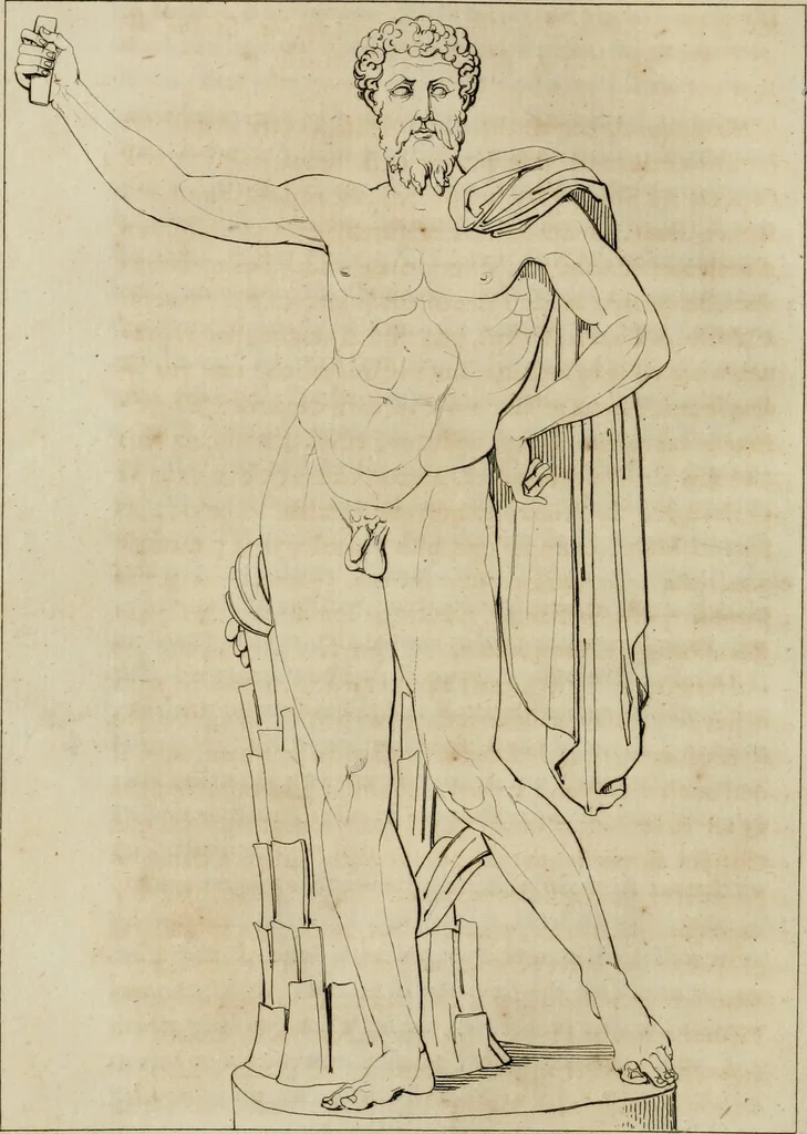 An illustration from Annales du musée et de l'école moderne des beaux-arts : recueil de gravures au trait, d'après les principaux ouvrages de peinture, sculpture, ou projets d'architecture, qui, chaque année, ont remporté le prix, soit aux écoles spéciales, soit aux concours nationaux : les productions des artistes en tous genres, qui, aux différentes expositions, ont été citées avec éloges : les morceaux les plus estimés ou inédits de la galerie de peinture : la suite complète de celle des antiques : édifices anciens et modernes, etc., 1800, leaf 173