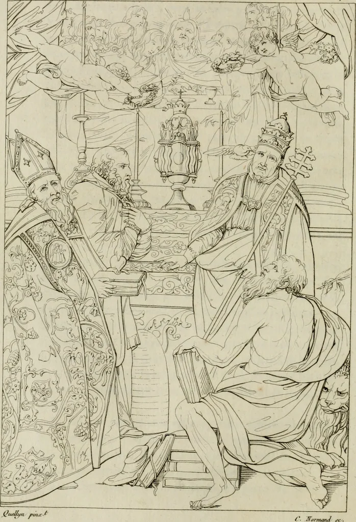 An illustration from Annales du musée et de l'école moderne des beaux-arts : recueil de gravures au trait, d'après les principaux ouvrages de peinture, sculpture, ou projets d'architecture, qui, chaque année, ont remporté le prix, soit aux écoles spéciales, soit aux concours nationaux : les productions des artistes en tous genres, qui, aux différentes expositions, ont été citées avec éloges : les morceaux les plus estimés ou inédits de la galerie de peinture : la suite complète de celle des antiques : édifices anciens et modernes, etc., 1800, leaf 177