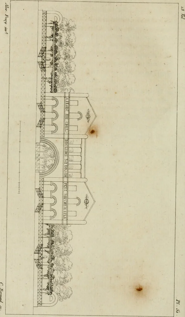 An illustration from Annales du musée et de l'école moderne des beaux-arts : recueil de gravures au trait, d'après les principaux ouvrages de peinture, sculpture, ou projets d'architecture, qui, chaque année, ont remporté le prix, soit aux écoles spéciales, soit aux concours nationaux : les productions des artistes en tous genres, qui, aux différentes expositions, ont été citées avec éloges : les morceaux les plus estimés ou inédits de la galerie de peinture : la suite complète de celle des antiques : édifices anciens et modernes, etc., 1800, leaf 213