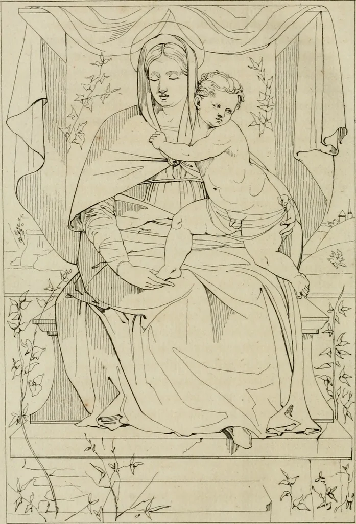 An illustration from Annales du musée et de l'école moderne des beaux-arts : recueil de gravures au trait, d'après les principaux ouvrages de peinture, sculpture, ou projets d'architecture, qui, chaque année, ont remporté le prix, soit aux écoles spéciales, soit aux concours nationaux : les productions des artistes en tous genres, qui, aux différentes expositions, ont été citées avec éloges : les morceaux les plus estimés ou inédits de la galerie de peinture : la suite complète de celle des antiques : édifices anciens et modernes, etc., 1800, leaf 265