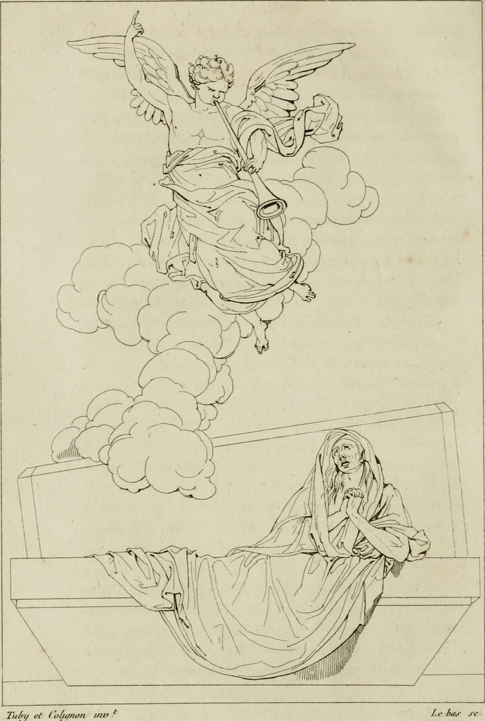 An illustration from Annales du musée et de l'école moderne des beaux-arts : recueil de gravures au trait, d'après les principaux ouvrages de peinture, sculpture, ou projets d'architecture, qui, chaque année, ont remporté le prix, soit aux écoles spéciales, soit aux concours nationaux : les productions des artistes en tous genres, qui, aux différentes expositions, ont été citées avec éloges : les morceaux les plus estimés ou inédits de la galerie de peinture : la suite complète de celle des antiques : édifices anciens et modernes, etc., 1800, leaf 269