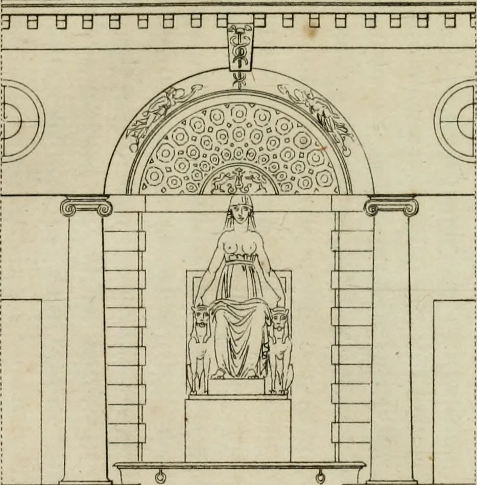 An illustration from Annales du musée et de l'école moderne des beaux-arts : recueil de gravures au trait, d'après les principaux ouvrages de peinture, sculpture, ou projets d'architecture, qui, chaque année, ont remporté le prix, soit aux écoles spéciales, soit aux concours nationaux : les productions des artistes en tous genres, qui, aux différentes expositions, ont été citées avec éloges : les morceaux les plus estimés ou inédits de la galerie de peinture : la suite complète de celle des antiques : édifices anciens et modernes, etc., 1800, leaf 69