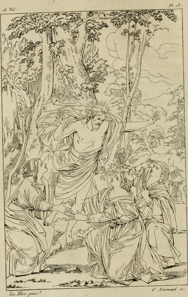 An illustration from Annales du musée et de l'école moderne des beaux-arts : recueil de gravures au trait, d'après les principaux ouvrages de peinture, sculpture, ou projets d'architecture, qui, chaque année, ont remporté le prix, soit aux écoles spéciales, soit aux concours nationaux : les productions des artistes en tous genres, qui, aux différentes expositions, ont été citées avec éloges : les morceaux les plus estimés ou inédits de la galerie de peinture : la suite complète de celle des antiques : édifices anciens et modernes, etc., 1800, leaf 77