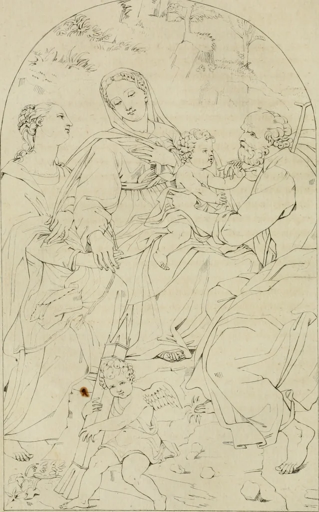 An illustration from Annales du musée et de l'école moderne des beaux-arts : recueil de gravures au trait, d'après les principaux ouvrages de peinture, sculpture, ou projets d'architecture, qui, chaque année, ont remporté le prix, soit aux écoles spéciales, soit aux concours nationaux : les productions des artistes en tous genres, qui, aux différentes expositions, ont été citées avec éloges : les morceaux les plus estimés ou inédits de la galerie de peinture : la suite complète de celle des antiques : édifices anciens et modernes, etc., 1800, leaf 89