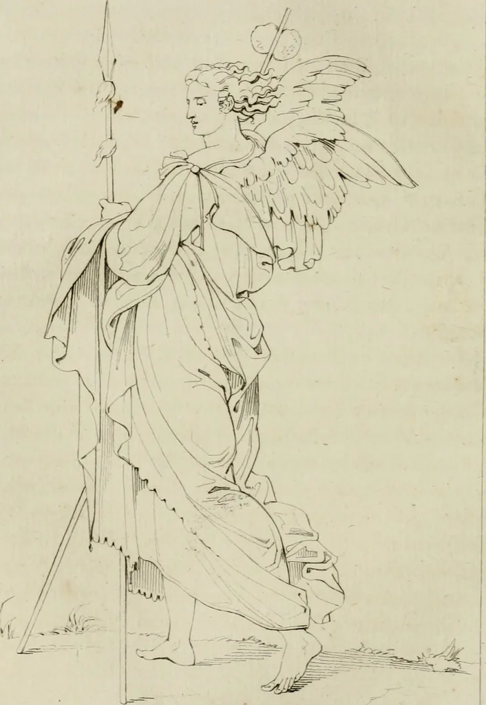 An illustration from Annales du musée et de l'école moderne des beaux-arts : recueil de gravures au trait, d'après les principaux ouvrages de peinture, sculpture, ou projets d'architecture, qui, chaque année, ont remporté le prix, soit aux écoles spéciales, soit aux concours nationaux : les productions des artistes en tous genres, qui, aux différentes expositions, ont été citées avec éloges : les morceaux les plus estimés ou inédits de la galerie de peinture : la suite complète de celle des antiques : édifices anciens et modernes, etc., 1800, leaf 93