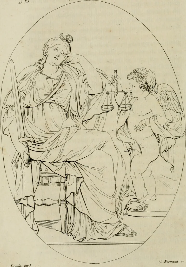An illustration from Annales du musée et de l'école moderne des beaux-arts : recueil de gravures au trait, d'après les principaux ouvrages de peinture, sculpture, ou projets d'architecture, qui, chaque année, ont remporté le prix, soit aux écoles spéciales, soit aux concours nationaux : les productions des artistes en tous genres, qui, aux différentes expositions, ont été citées avec éloges : les morceaux les plus estimés ou inédits de la galerie de peinture : la suite complète de celle des antiques : édifices anciens et modernes, etc., 1800, leaf 149