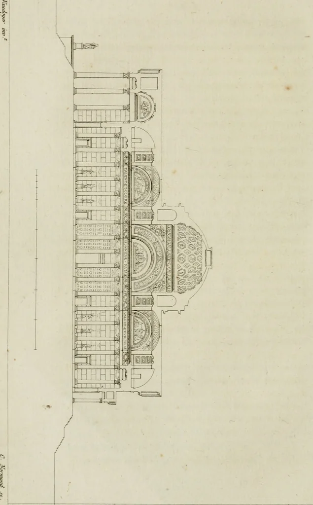 An illustration from Annales du musée et de l'école moderne des beaux-arts : recueil de gravures au trait, d'après les principaux ouvrages de peinture, sculpture, ou projets d'architecture, qui, chaque année, ont remporté le prix, soit aux écoles spéciales, soit aux concours nationaux : les productions des artistes en tous genres, qui, aux différentes expositions, ont été citées avec éloges : les morceaux les plus estimés ou inédits de la galerie de peinture : la suite complète de celle des antiques : édifices anciens et modernes, etc., 1800, leaf 157