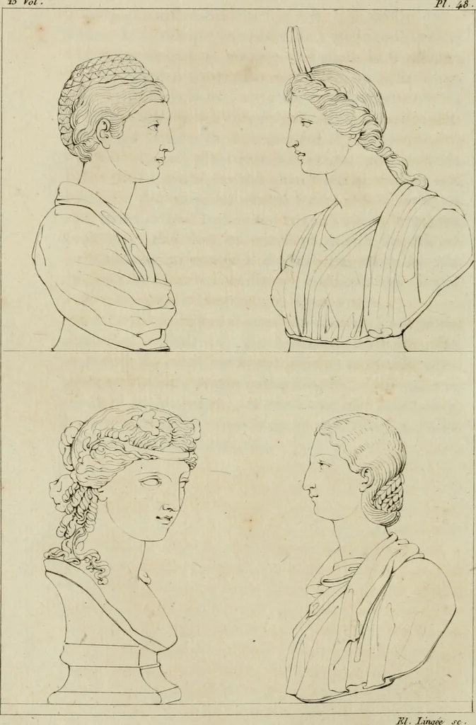 An illustration from Annales du musée et de l'école moderne des beaux-arts : recueil de gravures au trait, d'après les principaux ouvrages de peinture, sculpture, ou projets d'architecture, qui, chaque année, ont remporté le prix, soit aux écoles spéciales, soit aux concours nationaux : les productions des artistes en tous genres, qui, aux différentes expositions, ont été citées avec éloges : les morceaux les plus estimés ou inédits de la galerie de peinture : la suite complète de celle des antiques : édifices anciens et modernes, etc., 1800, leaf 185