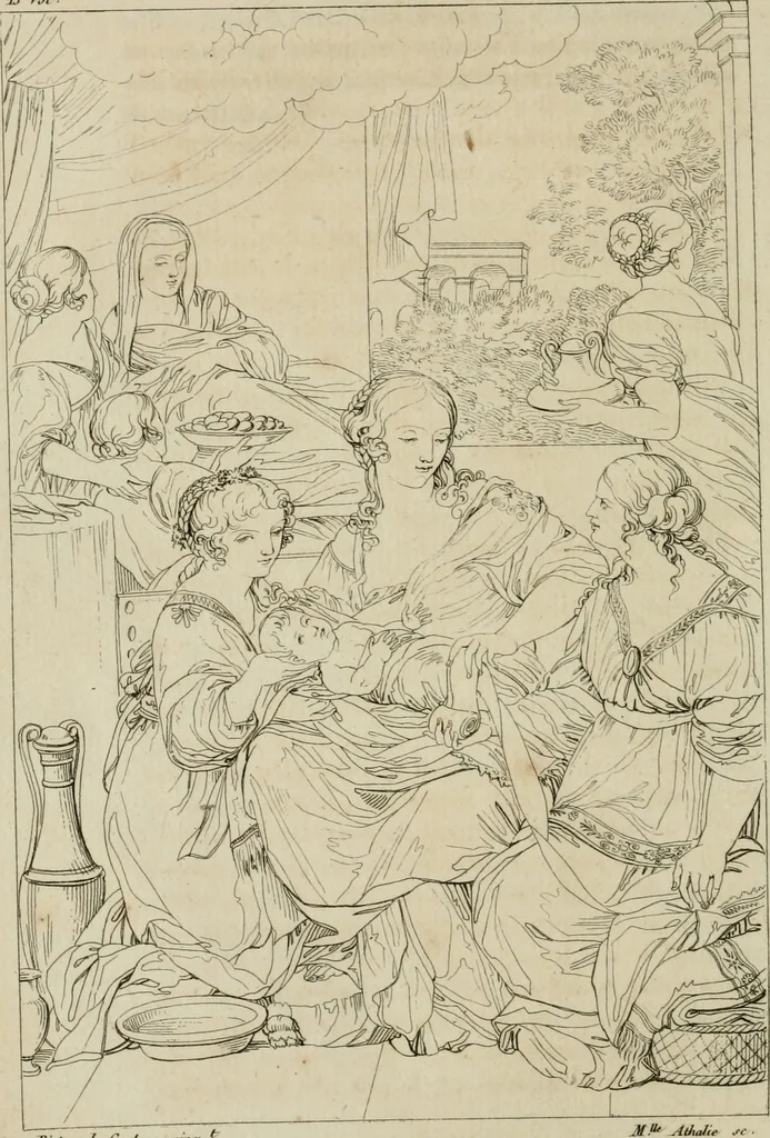 An illustration from Annales du musée et de l'école moderne des beaux-arts : recueil de gravures au trait, d'après les principaux ouvrages de peinture, sculpture, ou projets d'architecture, qui, chaque année, ont remporté le prix, soit aux écoles spéciales, soit aux concours nationaux : les productions des artistes en tous genres, qui, aux différentes expositions, ont été citées avec éloges : les morceaux les plus estimés ou inédits de la galerie de peinture : la suite complète de celle des antiques : édifices anciens et modernes, etc., 1800, leaf 221