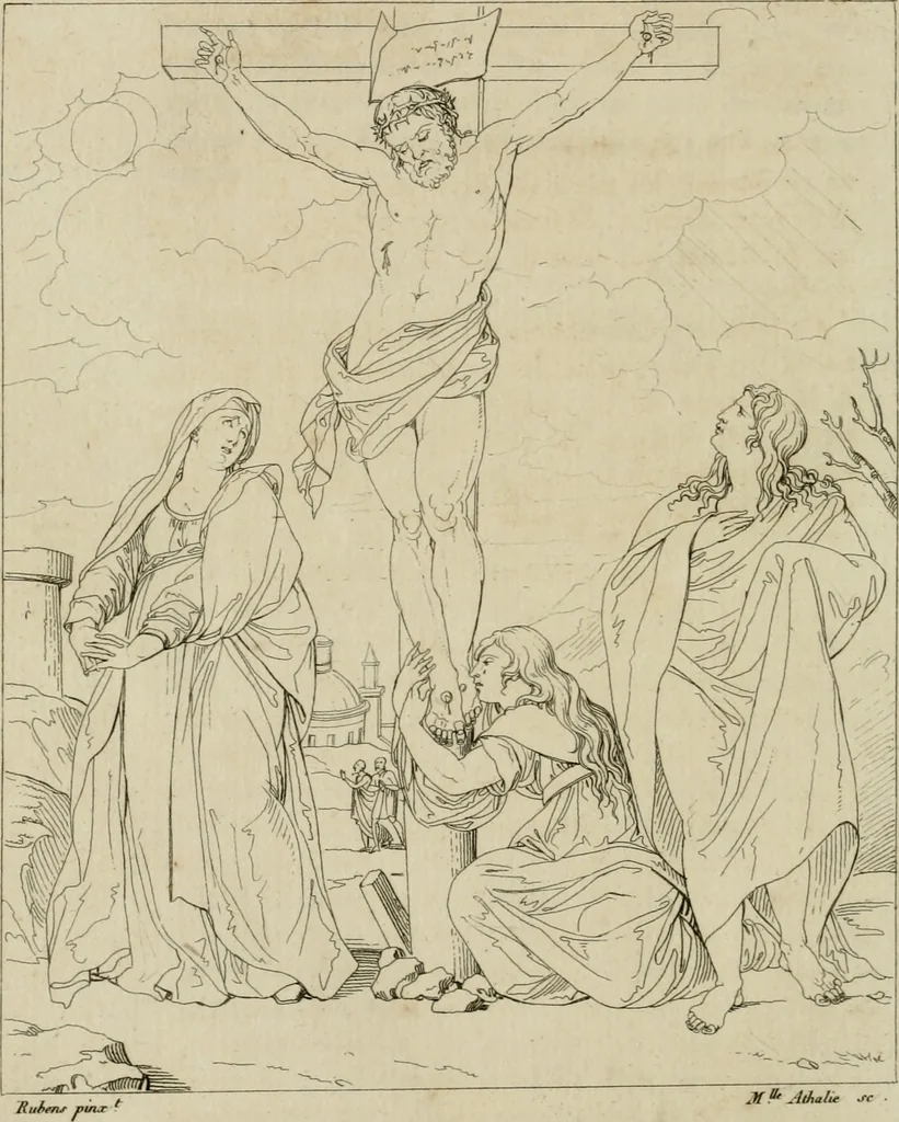 An illustration from Annales du musée et de l'école moderne des beaux-arts : recueil de gravures au trait, d'après les principaux ouvrages de peinture, sculpture, ou projets d'architecture, qui, chaque année, ont remporté le prix, soit aux écoles spéciales, soit aux concours nationaux : les productions des artistes en tous genres, qui, aux différentes expositions, ont été citées avec éloges : les morceaux les plus estimés ou inédits de la galerie de peinture : la suite complète de celle des antiques : édifices anciens et modernes, etc., 1800, leaf 225