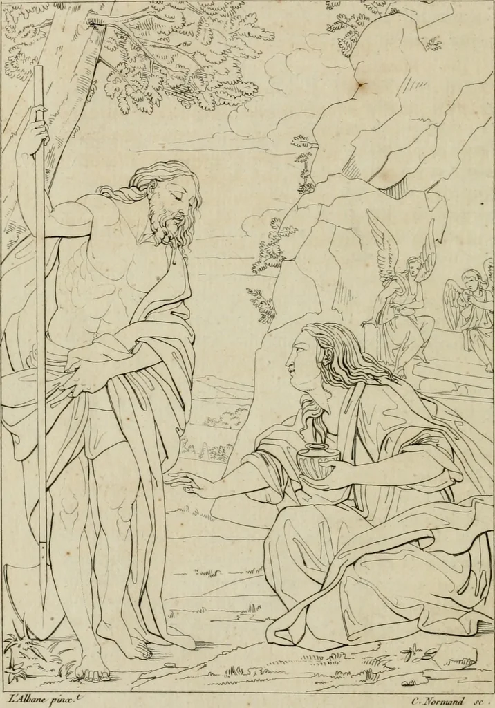 An illustration from Annales du musée et de l'école moderne des beaux-arts : recueil de gravures au trait, d'après les principaux ouvrages de peinture, sculpture, ou projets d'architecture, qui, chaque année, ont remporté le prix, soit aux écoles spéciales, soit aux concours nationaux : les productions des artistes en tous genres, qui, aux différentes expositions, ont été citées avec éloges : les morceaux les plus estimés ou inédits de la galerie de peinture : la suite complète de celle des antiques : édifices anciens et modernes, etc., 1800, leaf 241
