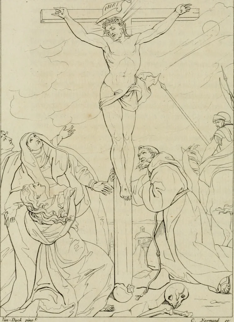 An illustration from Annales du musée et de l'école moderne des beaux-arts : recueil de gravures au trait, d'après les principaux ouvrages de peinture, sculpture, ou projets d'architecture, qui, chaque année, ont remporté le prix, soit aux écoles spéciales, soit aux concours nationaux : les productions des artistes en tous genres, qui, aux différentes expositions, ont été citées avec éloges : les morceaux les plus estimés ou inédits de la galerie de peinture : la suite complète de celle des antiques : édifices anciens et modernes, etc., 1800, leaf 257