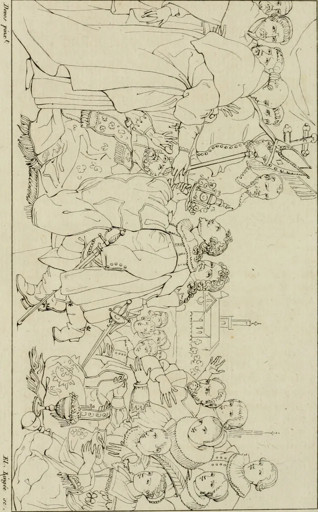 An illustration from Annales du musée et de l'école moderne des beaux-arts : recueil de gravures au trait, d'après les principaux ouvrages de peinture, sculpture, ou projets d'architecture, qui, chaque année, ont remporté le prix, soit aux écoles spéciales, soit aux concours nationaux : les productions des artistes en tous genres, qui, aux différentes expositions, ont été citées avec éloges : les morceaux les plus estimés ou inédits de la galerie de peinture : la suite complète de celle des antiques : édifices anciens et modernes, etc., 1800, leaf 269