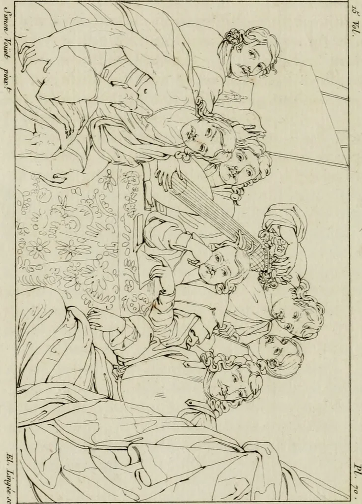 An illustration from Annales du musée et de l'école moderne des beaux-arts : recueil de gravures au trait, d'après les principaux ouvrages de peinture, sculpture, ou projets d'architecture, qui, chaque année, ont remporté le prix, soit aux écoles spéciales, soit aux concours nationaux : les productions des artistes en tous genres, qui, aux différentes expositions, ont été citées avec éloges : les morceaux les plus estimés ou inédits de la galerie de peinture : la suite complète de celle des antiques : édifices anciens et modernes, etc., 1800, leaf 273