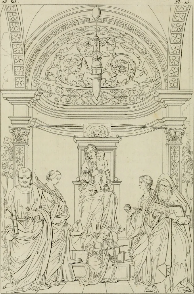 An illustration from Annales du musée et de l'école moderne des beaux-arts : recueil de gravures au trait, d'après les principaux ouvrages de peinture, sculpture, ou projets d'architecture, qui, chaque année, ont remporté le prix, soit aux écoles spéciales, soit aux concours nationaux : les productions des artistes en tous genres, qui, aux différentes expositions, ont été citées avec éloges : les morceaux les plus estimés ou inédits de la galerie de peinture : la suite complète de celle des antiques : édifices anciens et modernes, etc., 1800, leaf 35