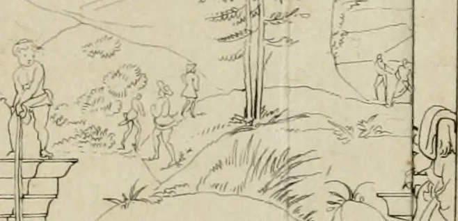 An illustration from Annales du musée et de l'école moderne des beaux-arts : recueil de gravures au trait, d'après les principaux ouvrages de peinture, sculpture, ou projets d'architecture, qui, chaque année, ont remporté le prix, soit aux écoles spéciales, soit aux concours nationaux : les productions des artistes en tous genres, qui, aux différentes expositions, ont été citées avec éloges : les morceaux les plus estimés ou inédits de la galerie de peinture : la suite complète de celle des antiques : édifices anciens et modernes, etc., 1800, leaf 49