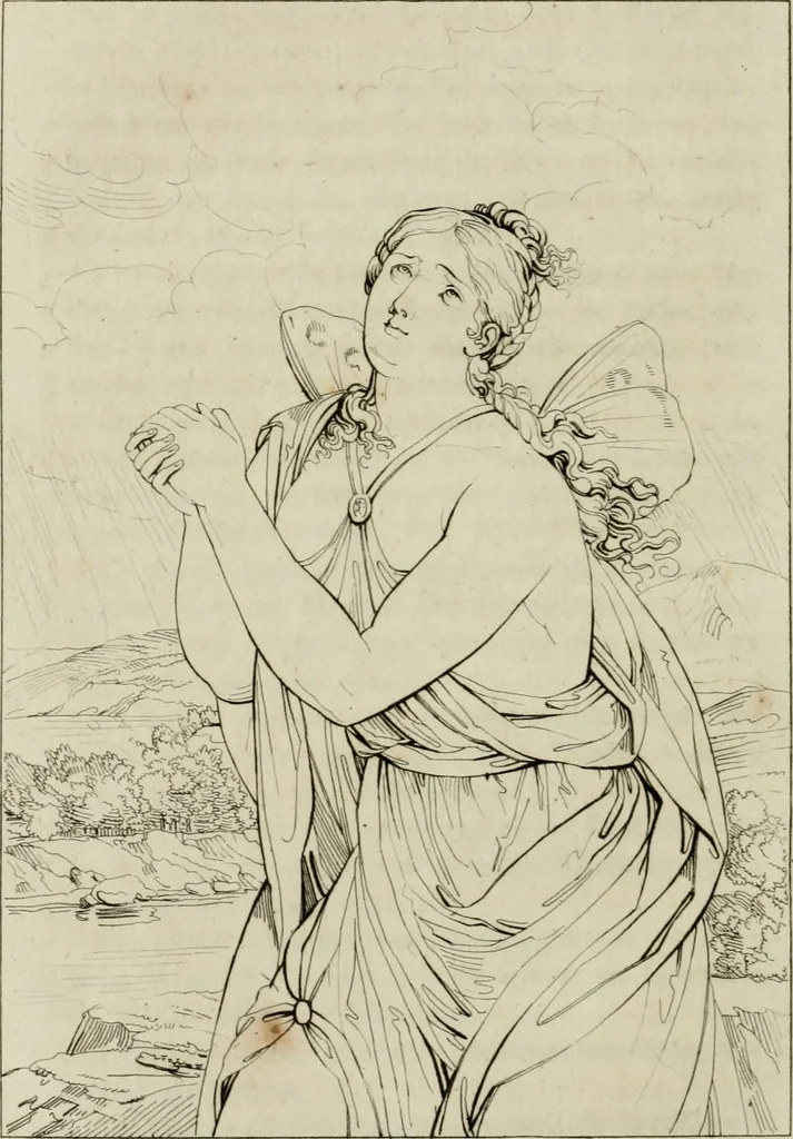 An illustration from Annales du musée et de l'école moderne des beaux-arts : recueil de gravures au trait, d'après les principaux ouvrages de peinture, sculpture, ou projets d'architecture, qui, chaque année, ont remporté le prix, soit aux écoles spéciales, soit aux concours nationaux : les productions des artistes en tous genres, qui, aux différentes expositions, ont été citées avec éloges : les morceaux les plus estimés ou inédits de la galerie de peinture : la suite complète de celle des antiques : édifices anciens et modernes, etc., 1800, leaf 89