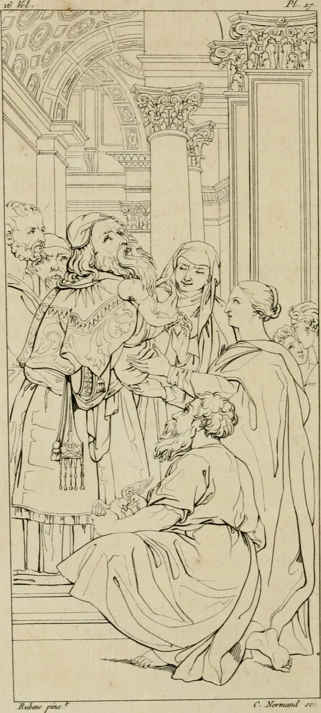 An illustration from Annales du musée et de l'école moderne des beaux-arts : recueil de gravures au trait, d'après les principaux ouvrages de peinture, sculpture, ou projets d'architecture, qui, chaque année, ont remporté le prix, soit aux écoles spéciales, soit aux concours nationaux : les productions des artistes en tous genres, qui, aux différentes expositions, ont été citées avec éloges : les morceaux les plus estimés ou inédits de la galerie de peinture : la suite complète de celle des antiques : édifices anciens et modernes, etc., 1800, leaf 105