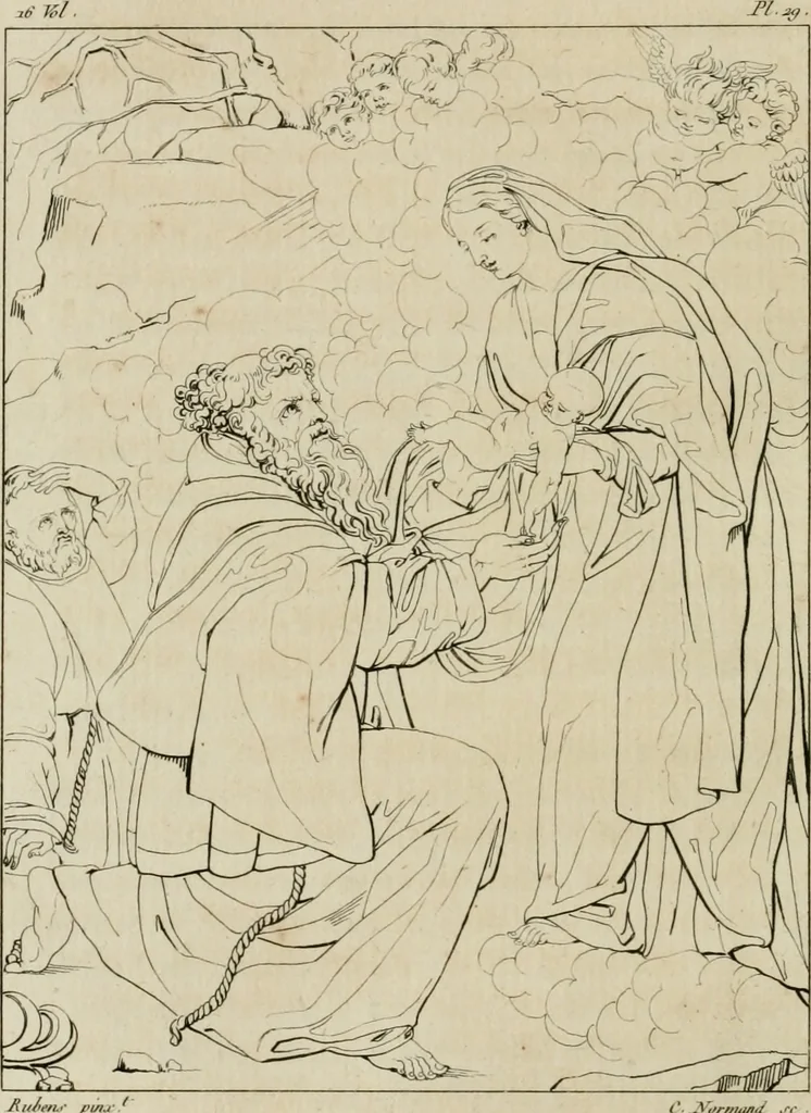 An illustration from Annales du musée et de l'école moderne des beaux-arts : recueil de gravures au trait, d'après les principaux ouvrages de peinture, sculpture, ou projets d'architecture, qui, chaque année, ont remporté le prix, soit aux écoles spéciales, soit aux concours nationaux : les productions des artistes en tous genres, qui, aux différentes expositions, ont été citées avec éloges : les morceaux les plus estimés ou inédits de la galerie de peinture : la suite complète de celle des antiques : édifices anciens et modernes, etc., 1800, leaf 113
