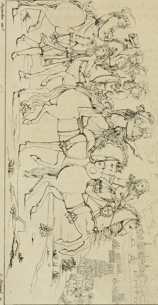 An illustration from Annales du musée et de l'école moderne des beaux-arts : recueil de gravures au trait, d'après les principaux ouvrages de peinture, sculpture, ou projets d'architecture, qui, chaque année, ont remporté le prix, soit aux écoles spéciales, soit aux concours nationaux : les productions des artistes en tous genres, qui, aux différentes expositions, ont été citées avec éloges : les morceaux les plus estimés ou inédits de la galerie de peinture : la suite complète de celle des antiques : édifices anciens et modernes, etc., 1800, leaf 117