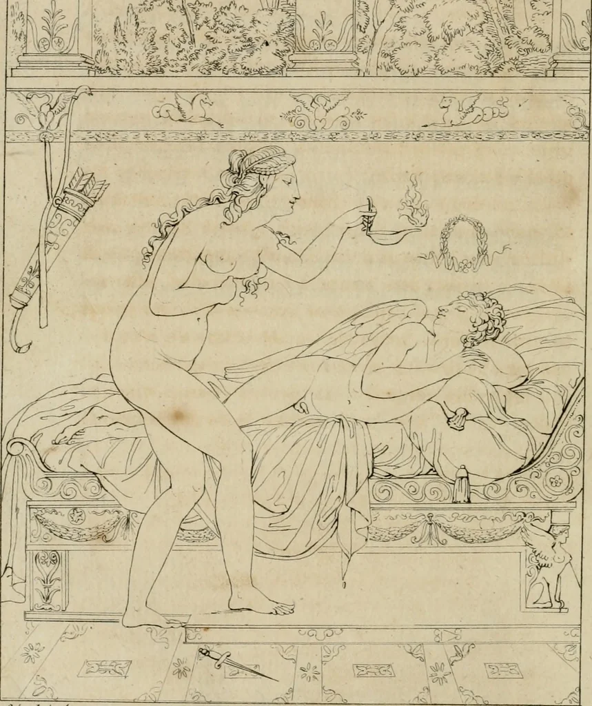 An illustration from Annales du musée et de l'école moderne des beaux-arts : recueil de gravures au trait, d'après les principaux ouvrages de peinture, sculpture, ou projets d'architecture, qui, chaque année, ont remporté le prix, soit aux écoles spéciales, soit aux concours nationaux : les productions des artistes en tous genres, qui, aux différentes expositions, ont été citées avec éloges : les morceaux les plus estimés ou inédits de la galerie de peinture : la suite complète de celle des antiques : édifices anciens et modernes, etc., 1800, leaf 121