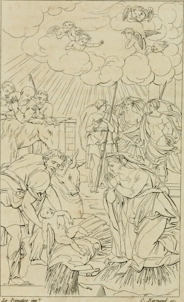 An illustration from Annales du musée et de l'école moderne des beaux-arts : recueil de gravures au trait, d'après les principaux ouvrages de peinture, sculpture, ou projets d'architecture, qui, chaque année, ont remporté le prix, soit aux écoles spéciales, soit aux concours nationaux : les productions des artistes en tous genres, qui, aux différentes expositions, ont été citées avec éloges : les morceaux les plus estimés ou inédits de la galerie de peinture : la suite complète de celle des antiques : édifices anciens et modernes, etc., 1800, leaf 157