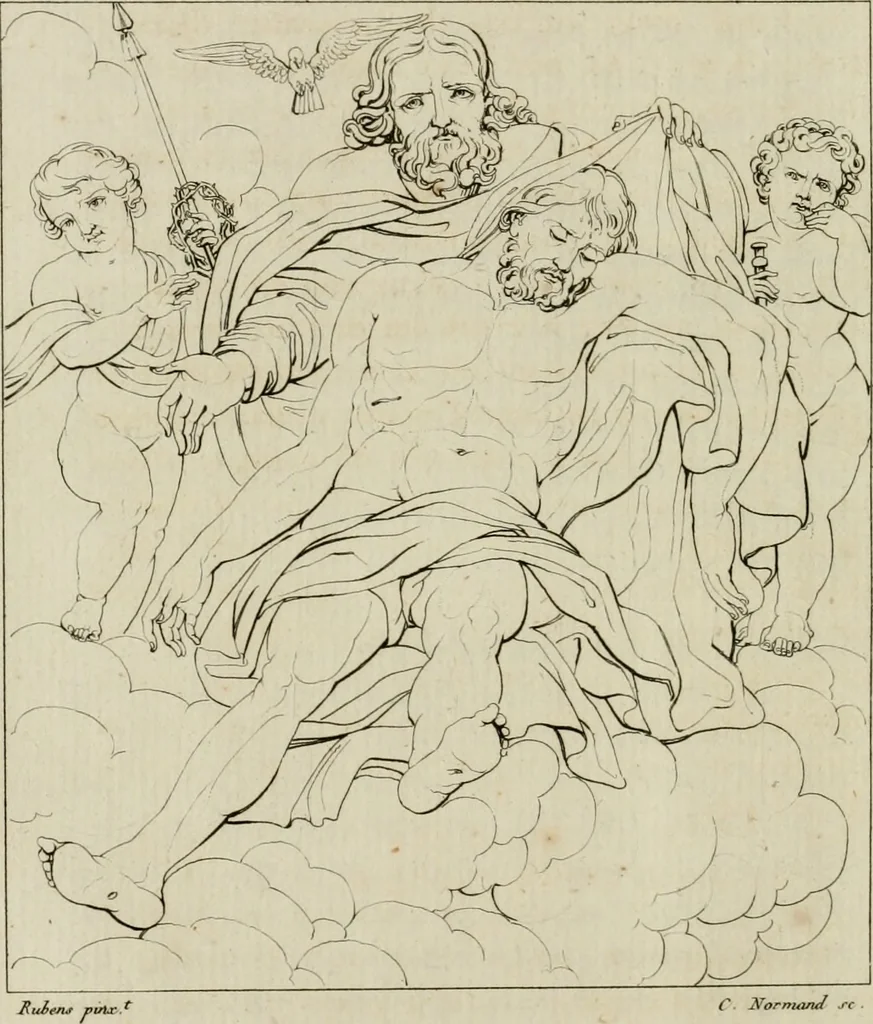 An illustration from Annales du musée et de l'école moderne des beaux-arts : recueil de gravures au trait, d'après les principaux ouvrages de peinture, sculpture, ou projets d'architecture, qui, chaque année, ont remporté le prix, soit aux écoles spéciales, soit aux concours nationaux : les productions des artistes en tous genres, qui, aux différentes expositions, ont été citées avec éloges : les morceaux les plus estimés ou inédits de la galerie de peinture : la suite complète de celle des antiques : édifices anciens et modernes, etc., 1800, leaf 17